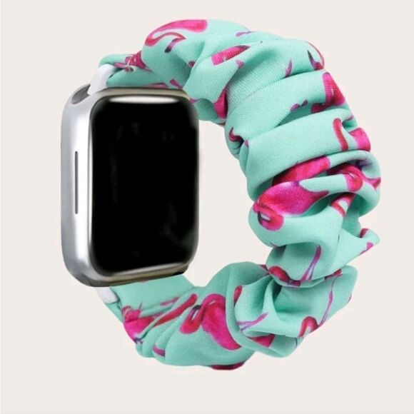 Flamingo Pattern Scrunchie Apple Watch Band - Picture 1 of 7